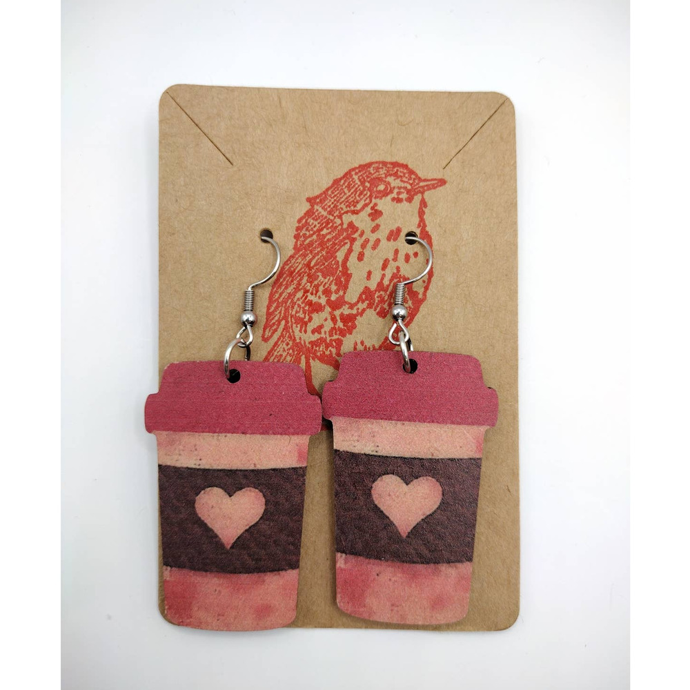 Heart Pink Coffee Cup Earrings
